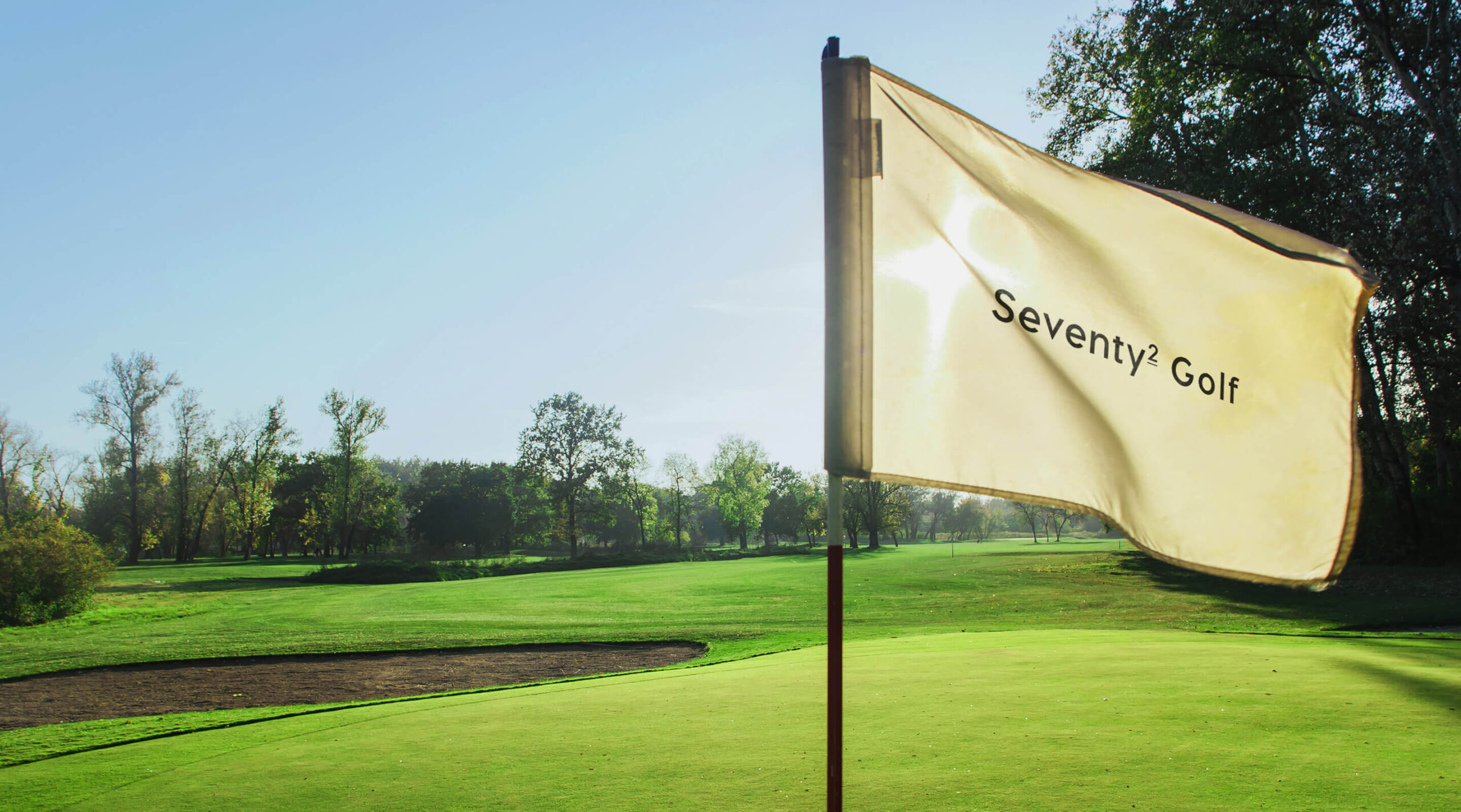 Flag featuring the logo used to signal a hole in a golf course