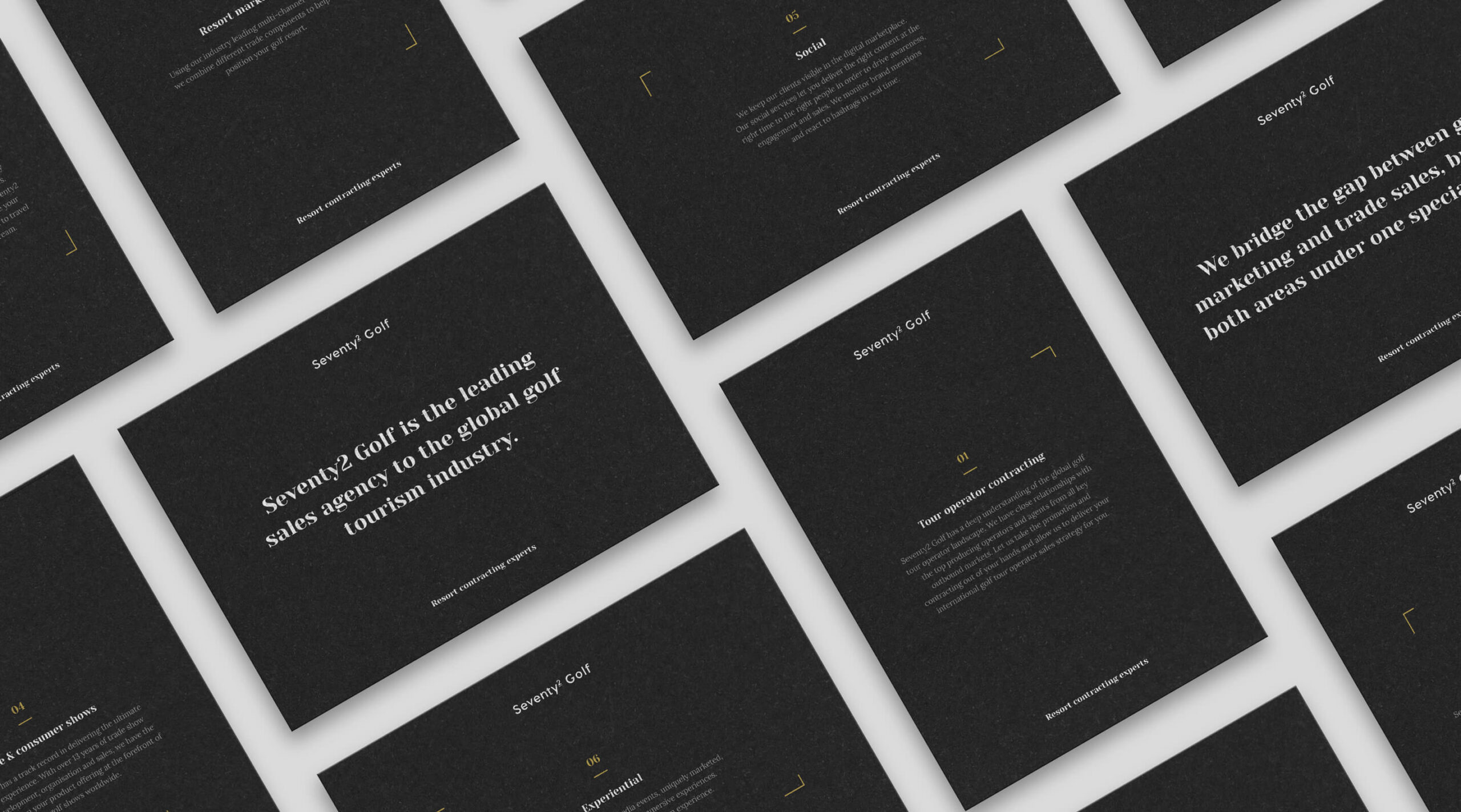 Overview of promotional cards showcasing the brand's typography approach