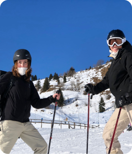 Sara and a friend skiing